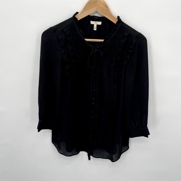 Joie Tops - JOIE 100% Silk Ruffle Tie Neck Black Long Sleeve Blouse // XS